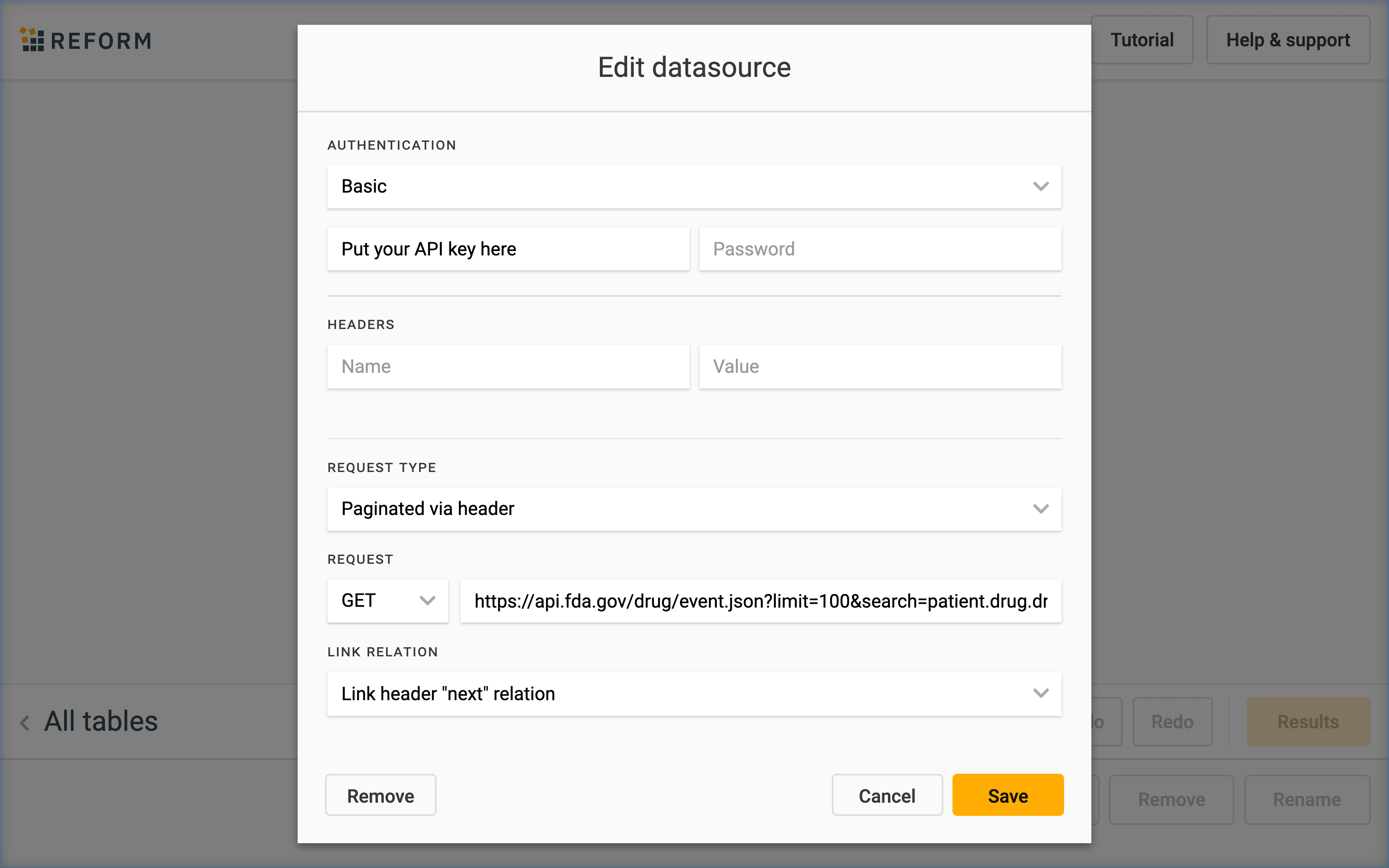 Screenshot of adding the datasource in Precog